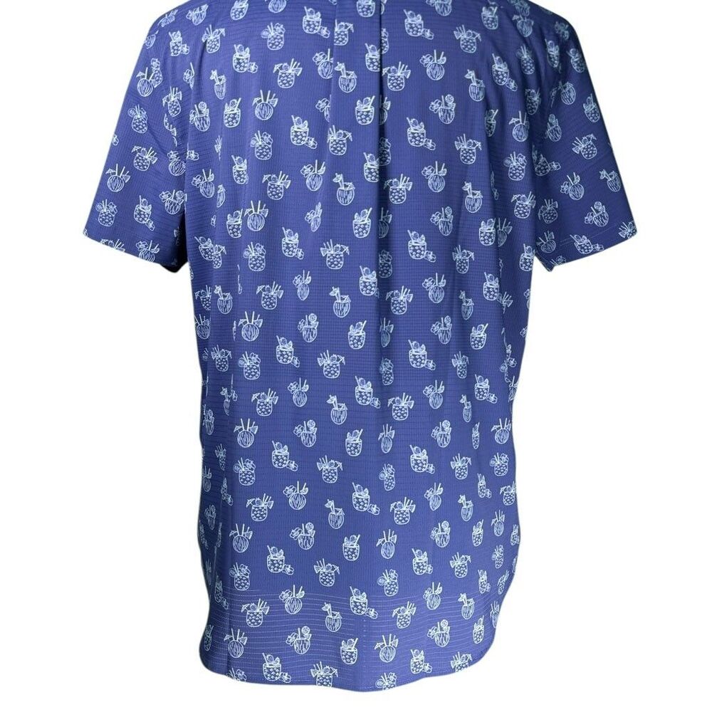 Chubbies Mens Blue Stretch Button Up Shirt Medium Short Sleeve Tropical Cocktail - Picture 8 of 9